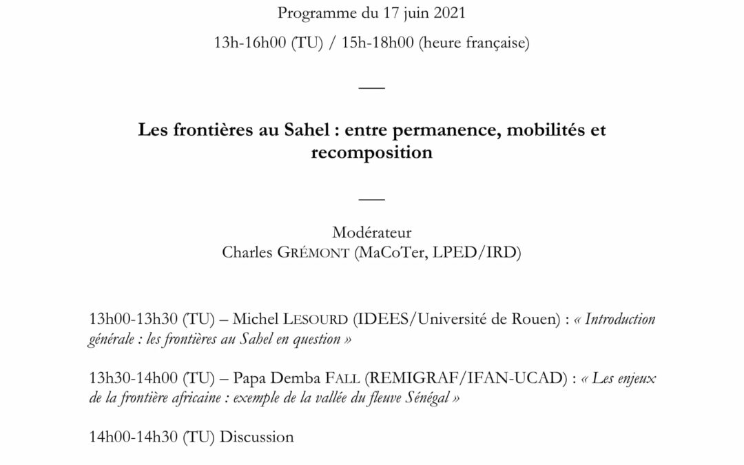 Séminaire général du LMI : Les frontières au Sahel : entre permanence, mobilités et recomposition