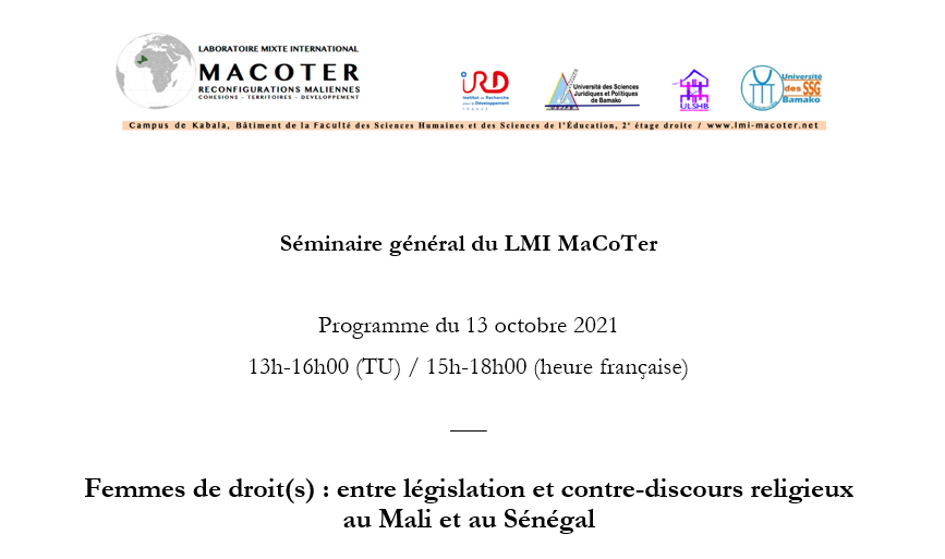 Séminaire : Femmes de droit(s) : entre législation et contre-discours religieux au Mali et au Sénégal