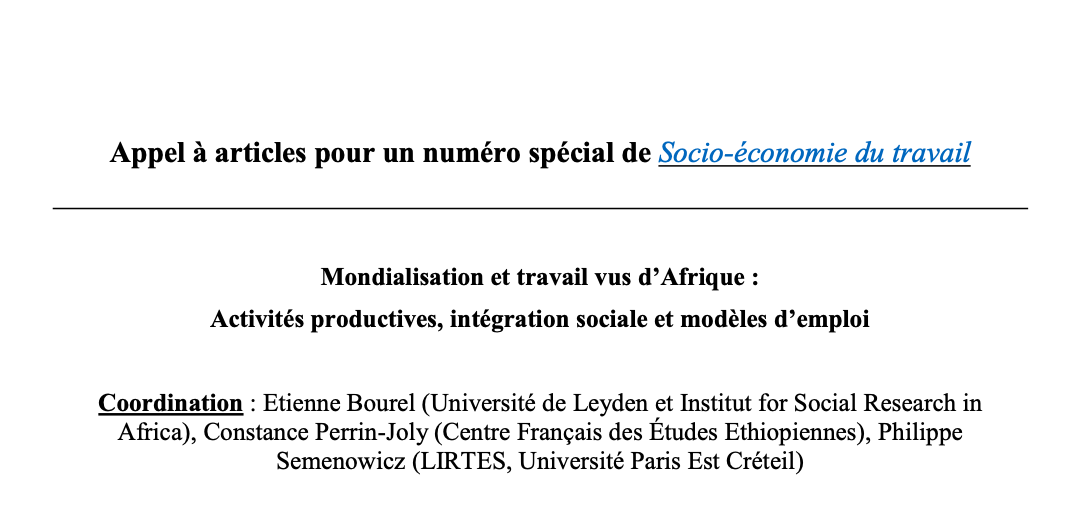 Appel à contributions – Revue Socioéconomique du travail